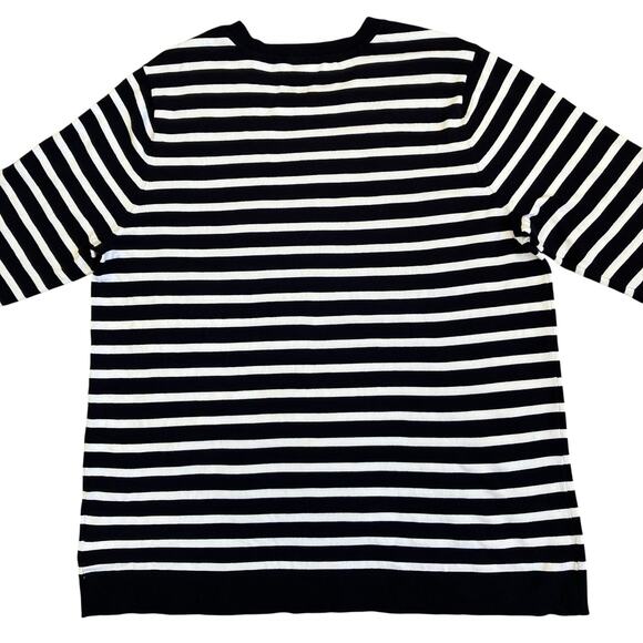 Anne Klein Sz 2X Nautical Striped Fine-knit Sweater W Gold Buttons Navy White - Picture 13 of 16